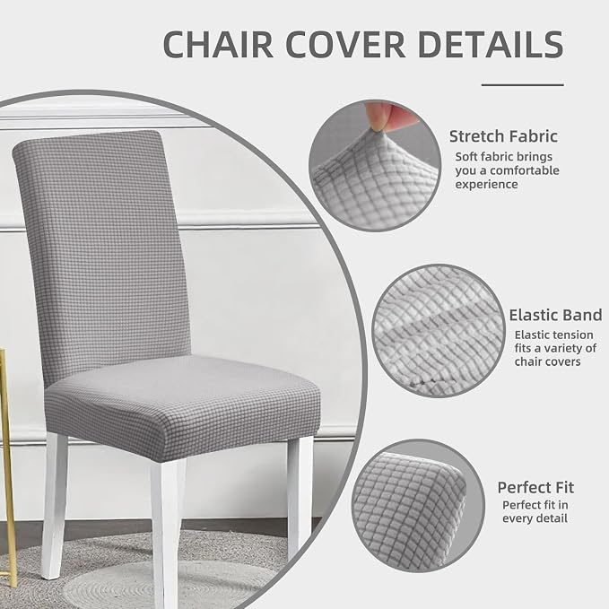 Dining Room Chair Covers,Chair Covers Set of 6, Soft And Stretchy,Cat Scratch Protection, Jacquard Fabric, Grey, Regular Size, Dining Chair Cover Banquet Wedding, Kitchen, Hotel, Celebration - Image 2