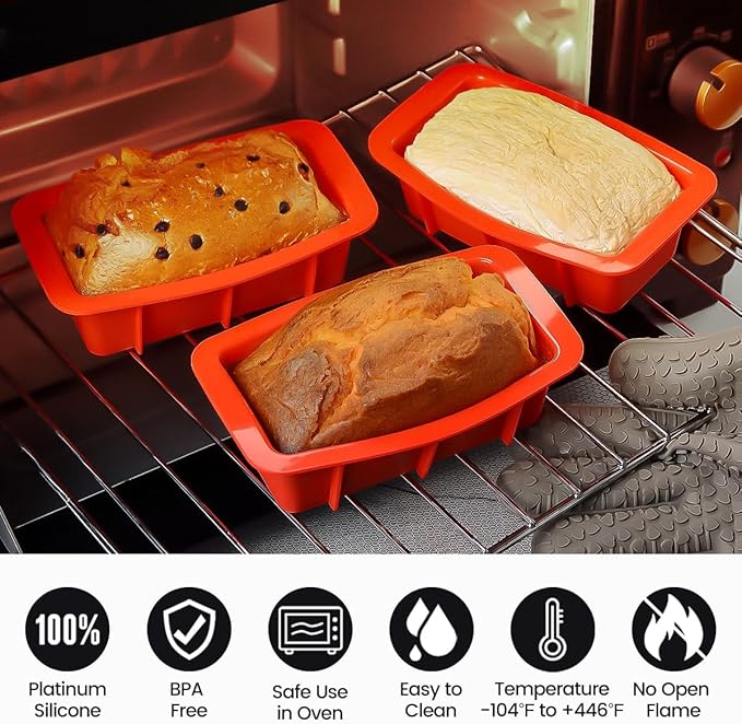 Silicone Mini Bread Loaf Pans for Baking, Small Loaf Pan Set of 4, 2.7x5.4 Inch Nonstick Bread Mold for Toast, Brownie, Loaf, Cake, Soaps