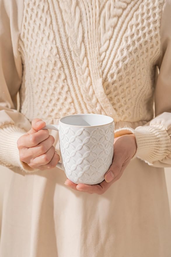 FOBENTA Ceramic Coffee Mugs Set of 4, 16 oz Coffee Cups with Embossed Design – Perfect for Latte, Tea & Cocoa, Gift for Women, Mom & Friends - Image 6