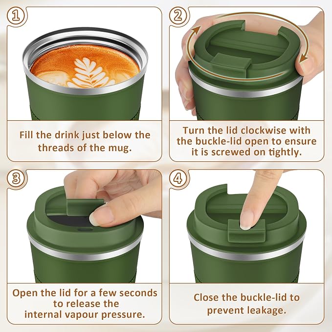 KETIEE Travel Coffee Mug 12oz: Vacuum Insulated Coffee Cup with Leakproof Lid, Coffee Tumbler, Reusable Coffee Cups, Double Wall Stainless Steel Coffee Mug to Go for Hot/Iced Water Tea (Green) - Image 8