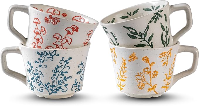 Ceramic Mugs 11 oz Unique Luxurious Cups Set of 4, Mug for Coffee Milk Latte Cappuccino Tea, Office Home Kitchen Use, Dishwasher Birthday Gift Microwave Freezer Safe Stoneware Mixed - Image 8