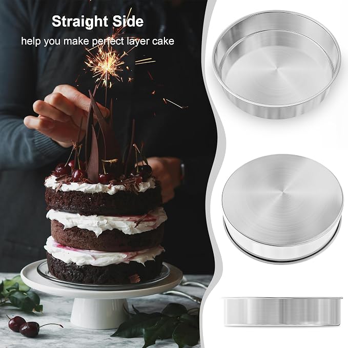 8 Inch Cake Pan, 3PCS Stainless Steel Baking Pans with 100 Parchment Paper | Nonstick Round Cake Pans for Layer Cakes, Cake Tins for Birthday Christmas, Healthy & Non-Toxic, Easy Clean & Dishwasher Safe - Image 8