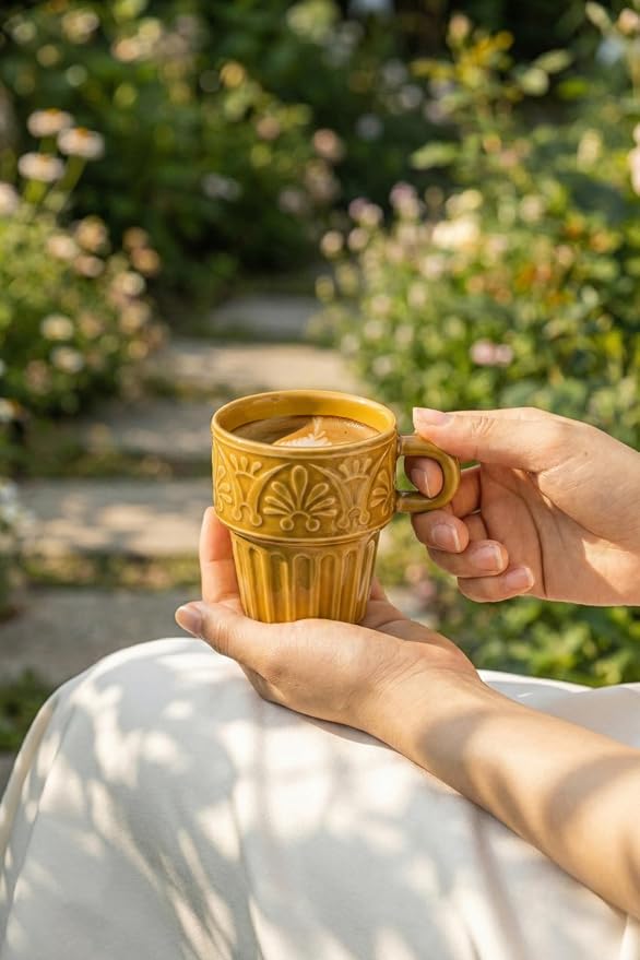 LYEOBOH Small Coffee Mug Set of 6, Stackable Mugs 3.3 OZ Ceramic Espresso Cups, Microwave & Dishwasher Safe Coffee Mugs Cups for Coffee Tea Cocoa, Modern Design for Home Kitchen, Housewarming, Khaki - Image 8