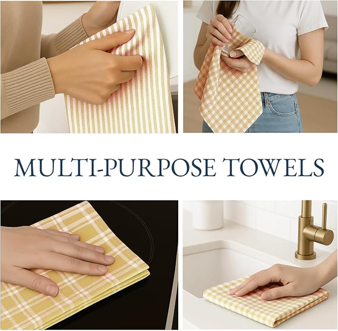 LANE LINEN Cotton Kitchen Towels Set, 4-Pack – Absorbent, Quick-Drying Dish Towels, 18" x 28" - Yellow - Image 9