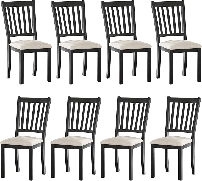 AMERLIFE Set of 8 Farmhouse Upholstered Dining Chairs with Wood Legs, Grey | Curved Backrests, Padded Upholstery, Solid Wood Legs, Kitchen Dining Chairs, Farmhouse Style by AMERLIFE