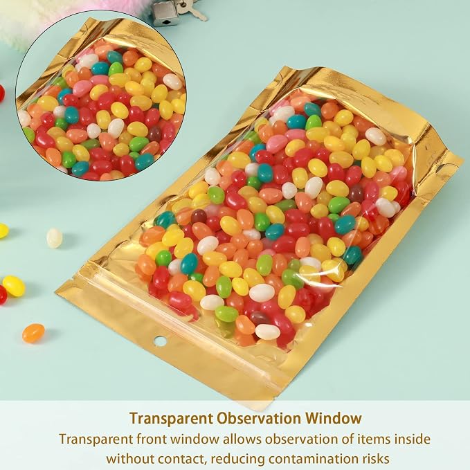 200 Pcs Mylar Bags for Food Storage, 6x9 Mylar Bag with Window Stand Up, Small Holographic Resealable Bags Smell Proof Bag Food Packaging for Small Business Freeze Dried Candy Jewelry Foil Packaging - Image 9