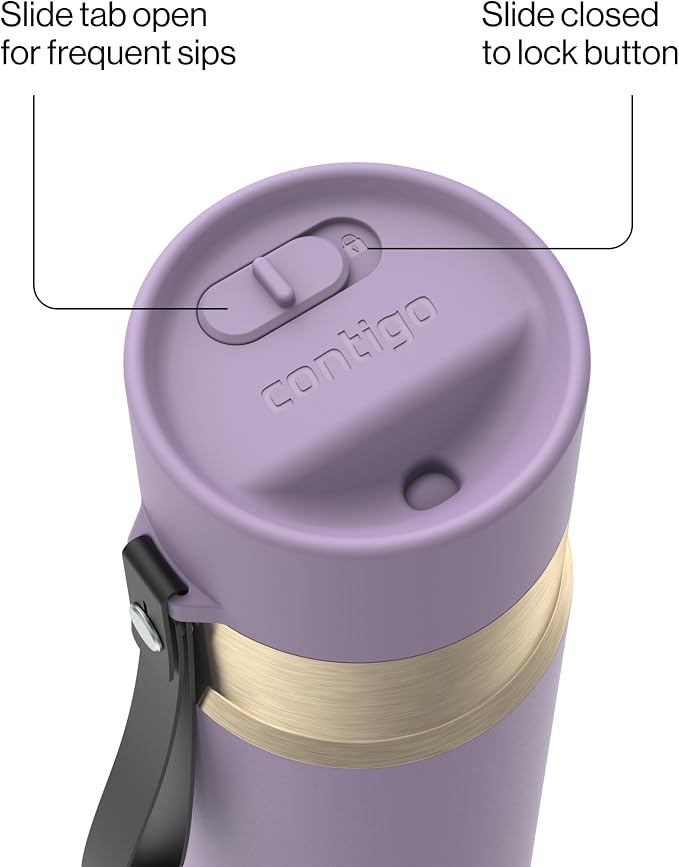 Contigo AutoSeal 16 oz Stainless Steel Vacuum-Insulated Water Bottle with Leakproof Push-Button Spout & Lock, Carry Strap, BPA-Free & Lead-Free, Dishwasher Safe - Image 3