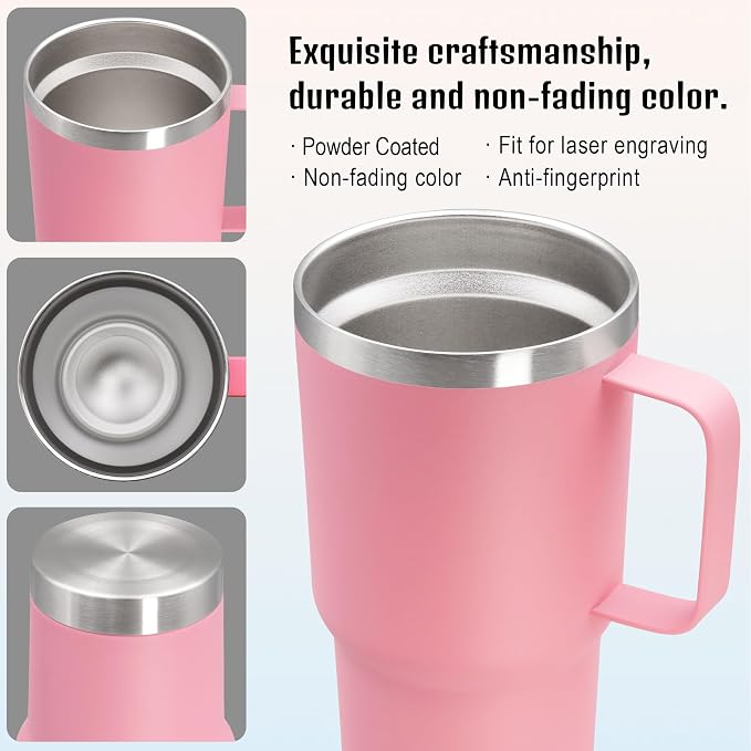 20 oz Tumbler with Handle and Lid Insulated Travel Coffee Mug Pink 12P | Stainless Steel Tumbler, coffee tumbler with handle,Spill Proof Double Wall Vacuum Tumbler Cup Keep Drink Hot & Cold - Image 5