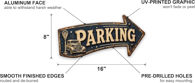 Parking Right-Pointing Arrow Sign — Die-Cut Metal Directional Wall Decor | powder-coated metal, vintage, durable print, ready to hang - Image 2