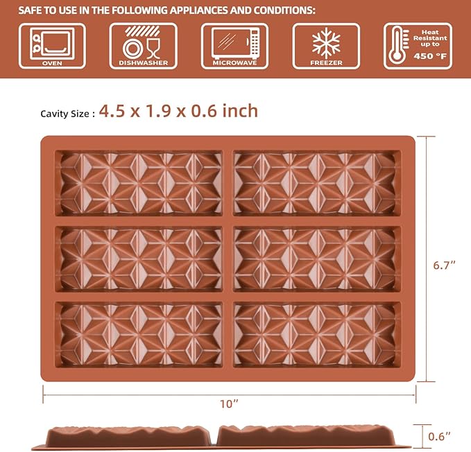 4 Pcs Chocolate Bar Mold Deep Dubai Break Apart Candy Molds Thick Stuffed Silicone Molds for Filling Knafeh Pistachio Chocolate Bar and Wax Melts Large (Pyramid Shape)
