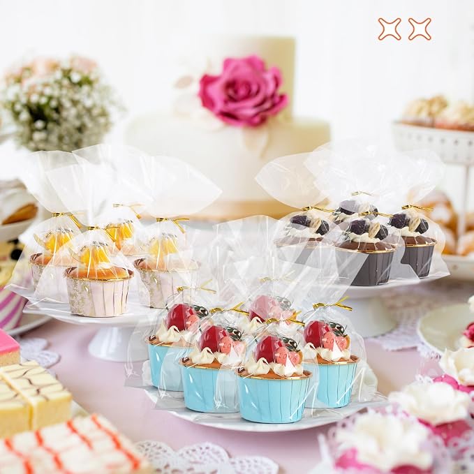 SUREHOME Cellophane Treat Bags 5x7 In 100 Pcs Individual Cookie Bags Small Plastic Clear Gift Bag with Ties for Gift Giving Birthday Party Favors Candy Snack Dessert Baked Goods Packaging - Image 6