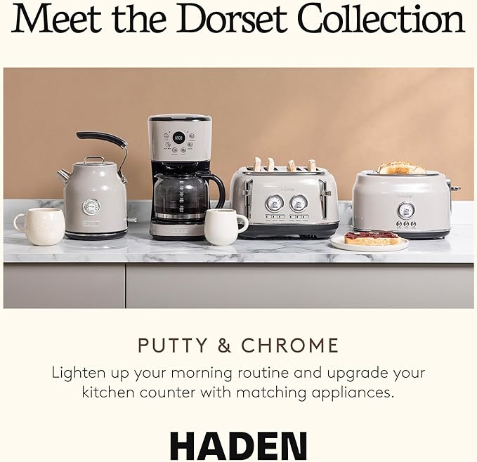 HADEN 12-Cup Programmable Coffee Maker for Home or Office, Putty & Chrome – Drip Brewer Machine with Brew Strength, Delay Brewing, Auto Shut-Off and Reusable Washable Water Filter - Image 5