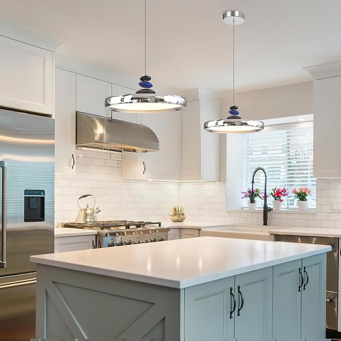Modern Pendant Lights,Chrome 16" LED Pendant Lighting Fixture with Remote Control Dimmable 3 Color Mode & Brightness, Adjustable Hanging Lamp for Kitchen Dining Room Bedroom Kitchen Island - Image 6