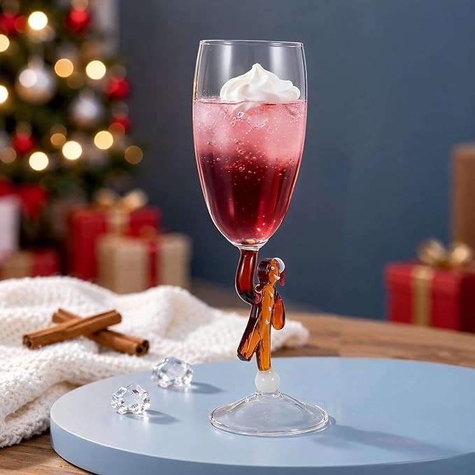Holiday Stem Wine Glass, 7oz/200ml Gingerbread Man Glassware | Hand Painted Drinking Cup & Decorative Drink Swizzle Sticks for Xmas Party Friends Lovely Gifts - Image 6