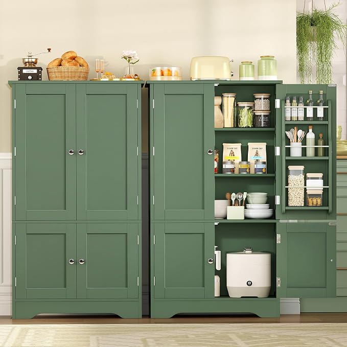 TEENFON 43" H Storage Cabinet with 4 Doors, Kitchen Cabinet with 6 Door Shelves, Kitchen Pantry Cabinets for Living Room, Dining Room, Bathroom, Forest Green - Image 5