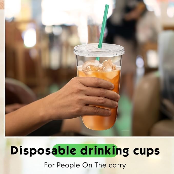 Baderke 25 Set Plastic Cups with Lids and Straws, Disposable Plastic Iced Coffee Cup for Cold Beverage Juice Smoothie Crystal for Coffee Shops Party Catering(Clear,18 oz) - Image 5