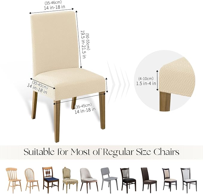 MOSAYT 100% Waterproof Dining Room Chair Covers Set of 6, Super Fit Stretch Jacquard Parson Chairs Slipcovers Removable Washable Chair Seat Protectors for Home, Kitchen, Banquet (Beige) - Image 6