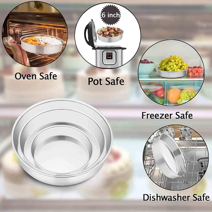 TeamFar Cake Pan, Stainless Steel Round Baking Tier Cake Pans Tins Set of 5 | 4''/6''/8''/9½''/11'' Layer Baking Tin, for Birthday Wedding Healthy & Heavy Duty, Mirror Finish & Dishwasher Safe - Set of 5 - Image 5