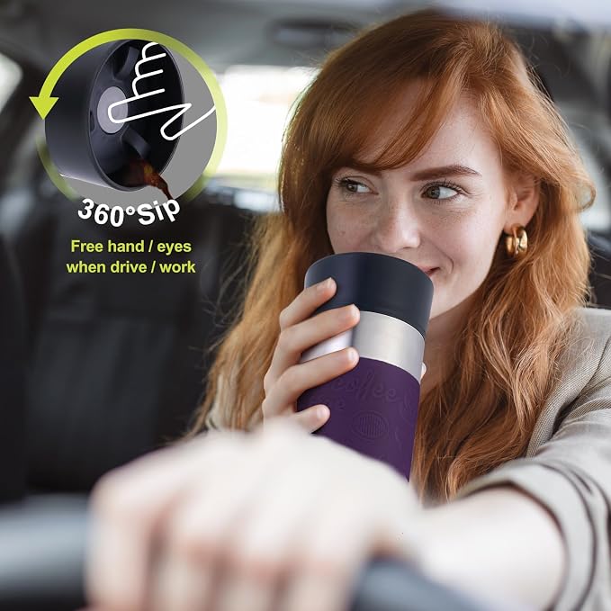 Travel Coffee Mug with 360°Lid, Travel Coffee Tumbler 16 oz Leak Proof, Stainless Steel Insulated Travel Mugs for Hot and Cold Spill Proof Leak Proof (Purple) - Image 2