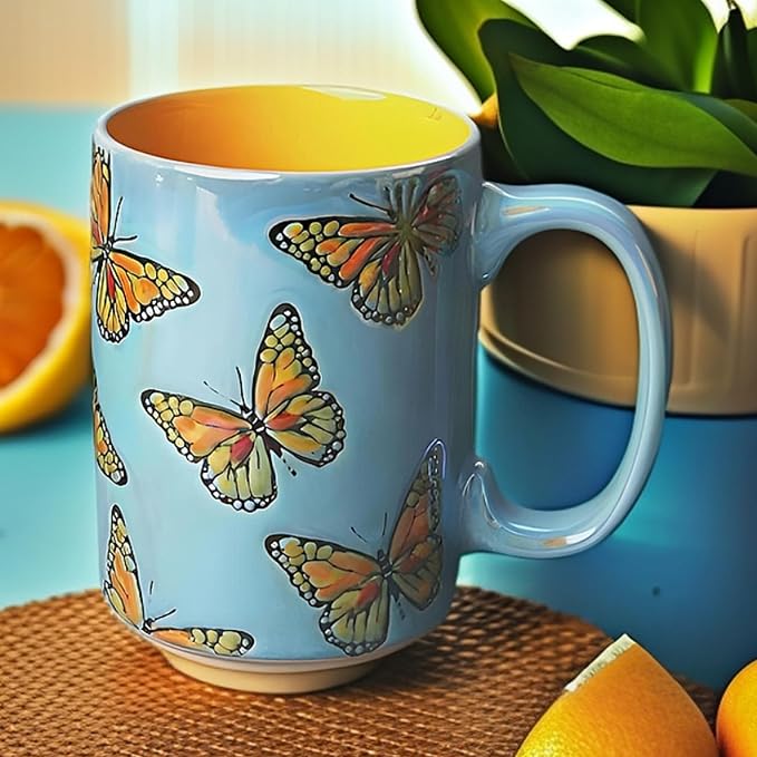 16oz Ceramic Coffee Mug for Office and Home,Hand Painted with Handles Tea Cup,Cute Butterfly Mug,Best Gifts for Women and Men,Dishwasher Microwave Safe - Image 4
