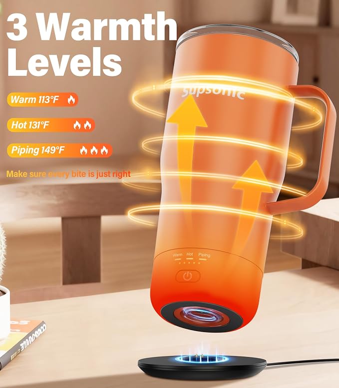 Supsonic Heated Coffee Mug Rechargeable, 20oz Long-Lasting Battery (S3) | Dry-burn protection, 2Hr auto-off, 3-Temp settings, Constant temperature, Inner stainless steel, Warm gift for men women - Image 2