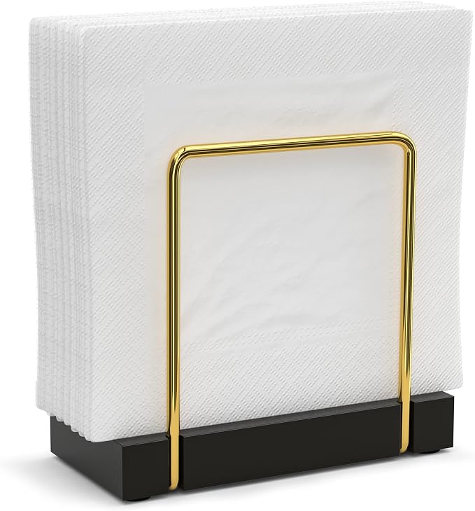 Napkin Holder for Table, Gold Kitchen Accessories, Bamboo Iron Wood Holders | Dining Table Farmhouse Cocktail Picnic Rustic Holders, Mail Bills, Suitable for All Dining Room Decor, Gold & Black by Wican