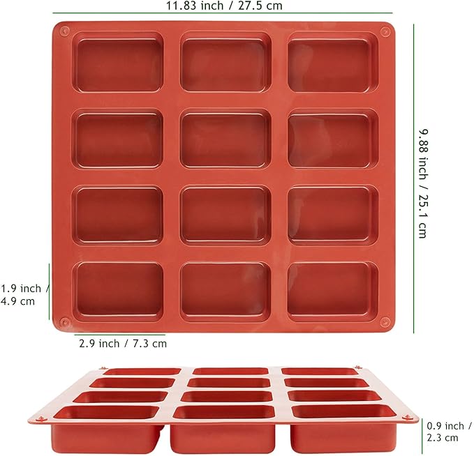 JOERSH Silicone Mini Loaf pan-(2PCS) 12 Cavities Bread Pan, Non-stick Silicone Baking Molds for Bread, Cake, Cornbread, Brownie, Mini Sized Cheesecake