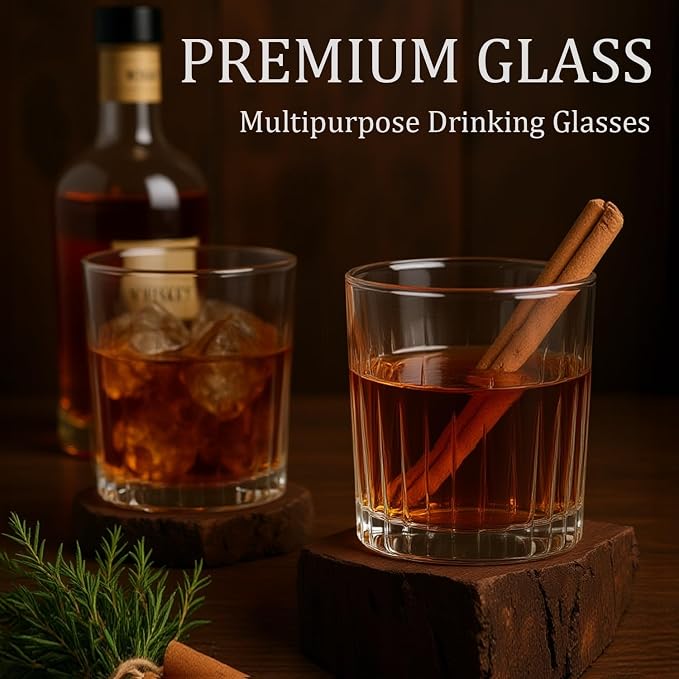 Laerjin Drinking Glasses Set of 8, 12 oz Highball Glasses & 10 oz Cocktail Glasses Set, Ribbed Glass Cups,Thick Glass Cups, Kitchen Water Glasses Cup, Bar Tumbler Glassware for Beer, Whiskey(Clear) - Image 2