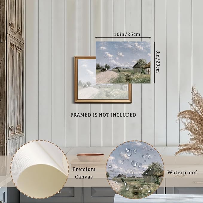 XOCUUI Vintage Cottage Wall Art, Landscape Wall Art Prints, Old Cottages Countryside Landscape Decor, 8" X 10" Unframed Canvas Prints Decorations for Living Room Home Farmhouse Bathroom Decor - Image 3