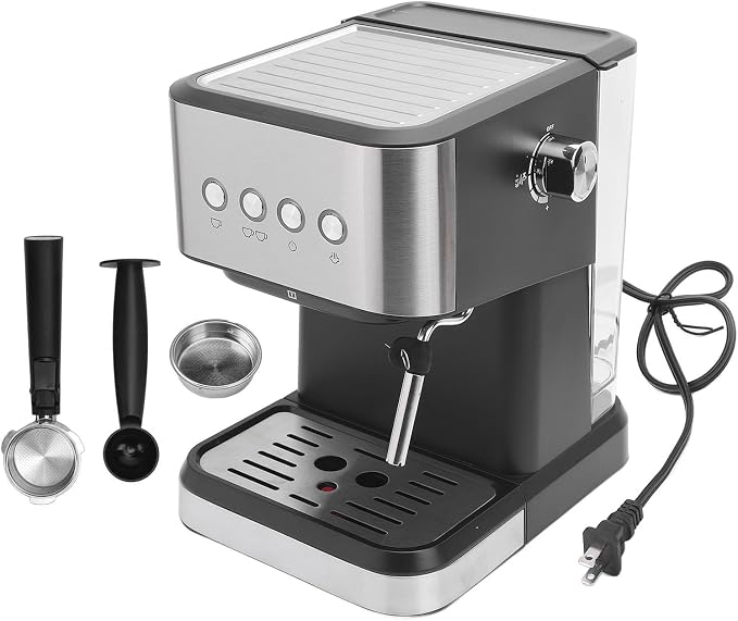 Semi Automatic Compact Coffee Machine 20 Bar Maker with Milk Frother Steam Wand, 1.5L Water Tank, Quick Preheat, 110V for Cappuccino Latte - Stainless Steel (US Plug 110V) - Image 6