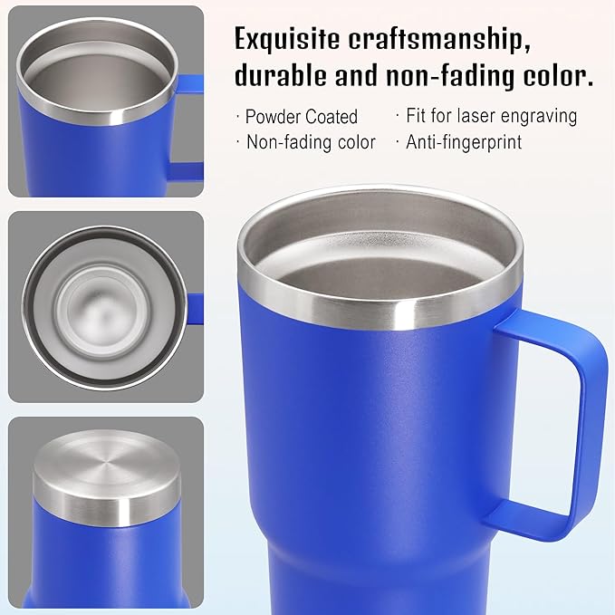 20 oz Tumbler with Handle and Lid Insulated Travel Coffee Mug DarkBlue 6P | Stainless Steel Tumbler, coffee tumbler with handle,Spill Proof Double Wall Vacuum Tumbler Cup Keep Drink Hot & Cold - Image 5