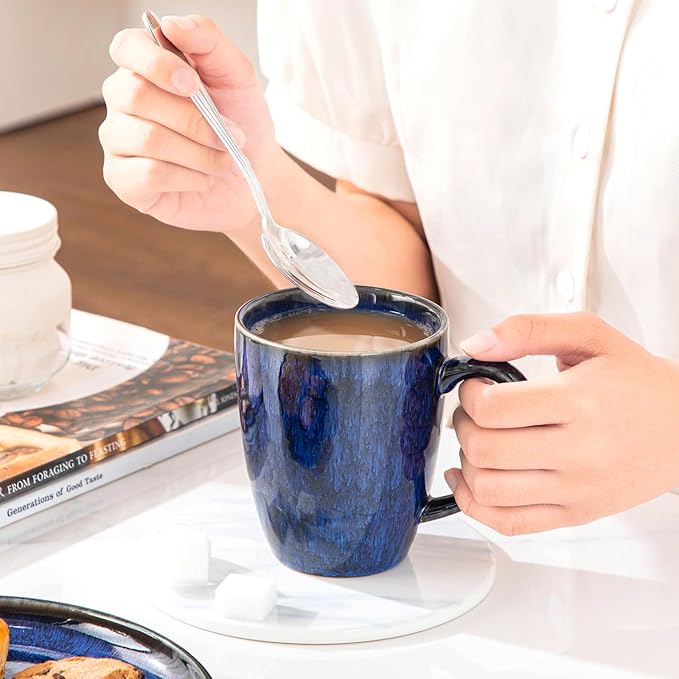 vancasso STARRY Ceramic Coffee Mug Set of 6, 12 Oz Tea Cups with Handle for Latte, Tea, Cappuccino, Milk, Cocoa, Microwave&Dishwasher Safe,Blue - Image 6