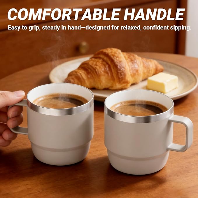 8 oz Small Coffee Mug with Magnetic Sliding Lid & Handle | Ceramic-Lined 18/8 Stainless Steel, Double-Wall Vacuum Insulated, Stackable, Dishwasher Safe, Mini Coffee/Tea Cup, 2 Pack - Image 7