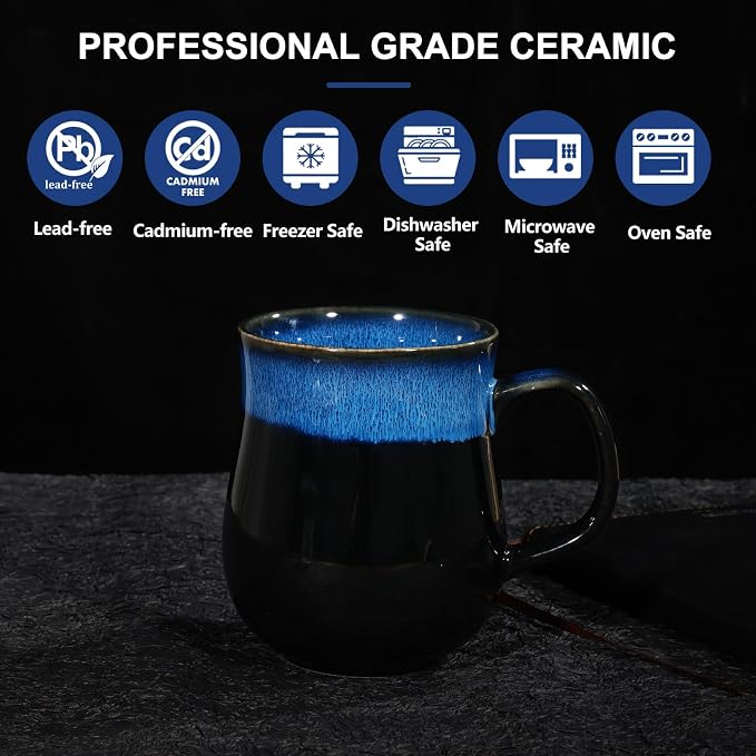 28 Oz Extra Large Ceramic Coffee Mug with Big Handle(Starry Blue) | Handmade Glazed Oversized Tea Cup for Office and Home, Microwave and Dishwasher Safe, Coffee Mugs for Hot and Cold Drinking - Image 3