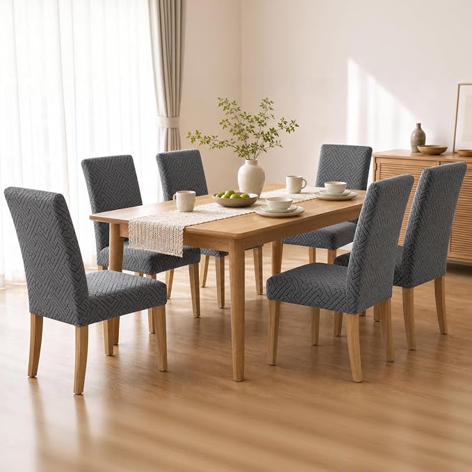 Promindfly Dining Chair Covers, 3D Jacquard Fabric Chair Covers for Dining Room, Anti-Scratch Chair Covers Set of 4, Stretch Washable Dining Chair Covers for Kitchen, Hotel - Image 8