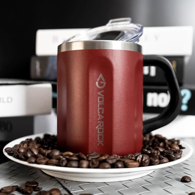 Stainless Steel Coffee Mug Cup with Handle, 16 oz Double Wall Vacuum Insulated Travel Mug Tumbler With Slider Lid, Insulated Camping Tea Flask for Hot & Cold Drinks (Grey) - Image 7