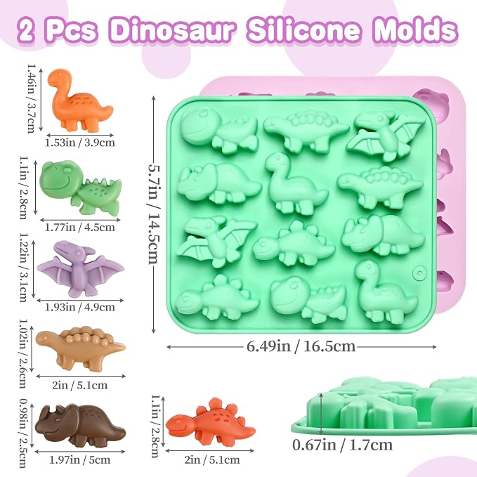 Dinosaur Silicone Mold, 2 Pack Dinosaur Chocolate Molds 24 Cavity | Dinosaurs Molds Silicone for Chocolate, Candy, Ice Cubes, Jelly, Jello, Pudding, Cake Decorations, Cookies, Soaps - Image 3