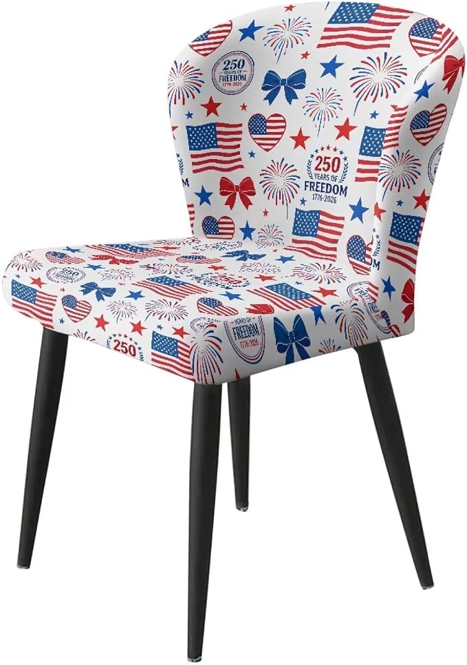 USA Flag Bar Stool Covers 250th Anniversary Patriotic Seat Covers for Dining Room Chairs Stretchable High Mid Low Swivel Chair Seat Covers - Image 3