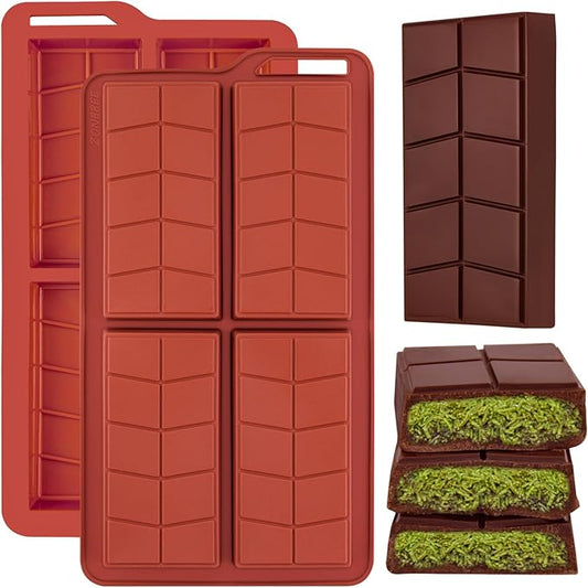 Chocolate Bar Molds Deep Silicone Non Stick 2 Pack,Dubai Shapes Thick Candy Stuffed Bar Mold for Filling Big Knafeh Pistachio Granola Bar Snacks