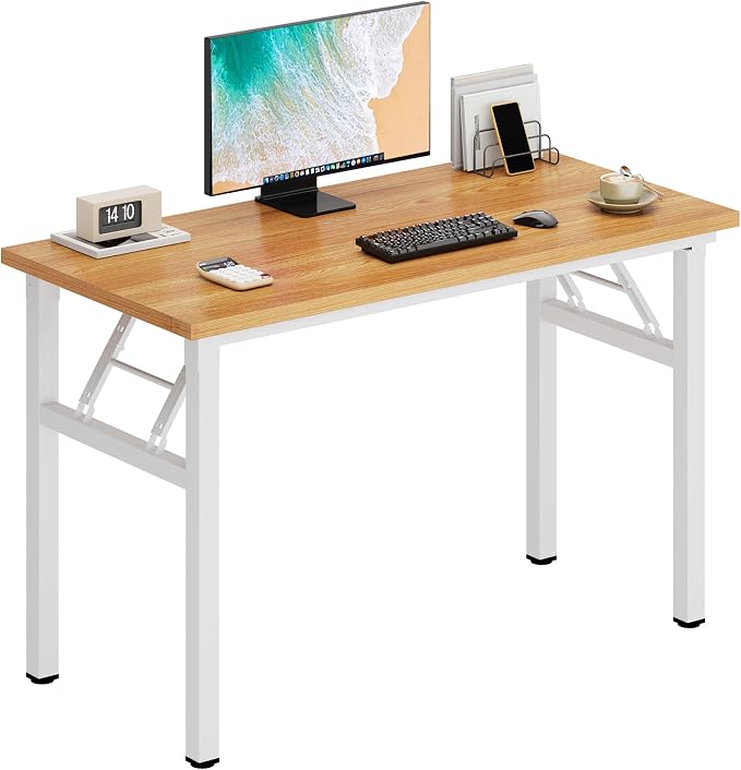 DlandHome 39 inches Folding Table Computer Desk Portable ActivityTable Conference Table Home Office Desk, Fully Assembled Teak and White DND-ND5-100TW | Foldable Writing Table for Small Spaces Bedroom, No Assembly Required, Wood Top Metal Frame, Collap... by DlandHome