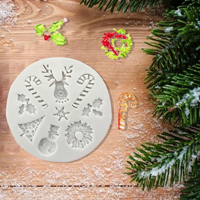 1 Pcs Christmas Silicone Baking Molds 3D Chocolate Candy Molds Snowman Elk Crutch Gingerbread Snowflake Shape Design Mold for Cake Toppers Fondant Ice Cubes Jello DIY Cake Candles Cake Decoration