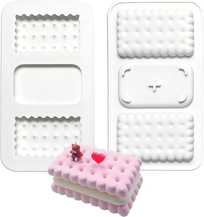 Silicone Cookie Biscuit Mold for Ice Cream Sandwich Cake | 3-Cavity Design, 17.3 x 9.6 cm, Wavy Edge Detail, Baking & Freezing Use, Easy Demolding by Fchil