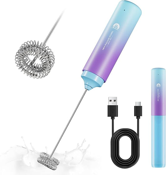 Rechargeable Milk Frother Handheld, 2-IN-1 Dual Spring Whisk Electric Frother Wand for Cappuccino Latte Macchiato, Portable Drink Mixer for Coffee, Matcha, Hot Chocolate by NewEnglandStories
