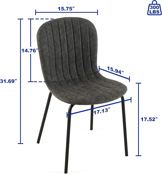 Dining Chairs Set of 4, Modern Mid Century Faux Leather Dining Room Chairs with Black Metal Legs, Comfortable Armless Side Kitchen Chair for Home, Living Room, Bedroom, Restaurant, Dark Grey - Image 2