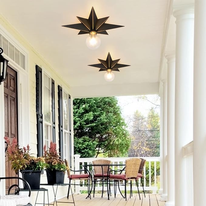 16 inch Flush Mount Ceiling Light with Pull Chain On/Off Switch, Industrial Black Star Ceiling Light Fixtures, Farmhouse Lighting for Hallway, Entryway, Porch, Study, Bedroom, Stair, Kitchen, Bathroom - Image 9