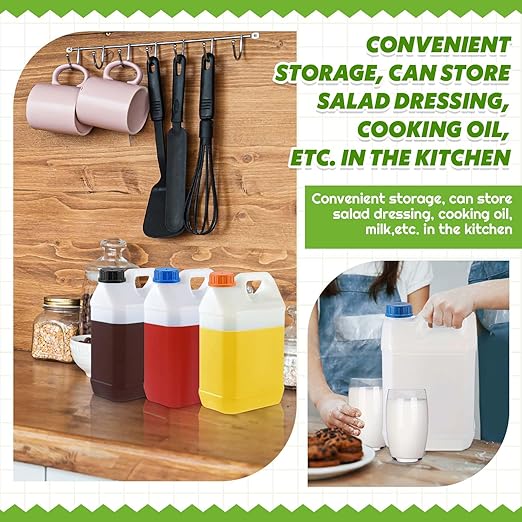 3 Pcs 1 Gallon Plastic Jug with Lids Square Empty Storage Containers HDPE Carboy Plastic Jar Containers for Water Beverage Oil Liquids (Translucent Color with Different Lids)