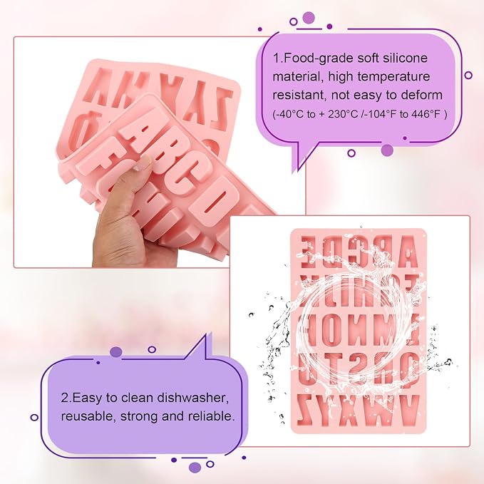26 Cavities Silicone Letter Mold for Baking, Chocolate Letter Mould Alphabet Crayon Mold Non-Stick Large Depth Chocolate Letter Stencil for Making Candy Cake Biscuit Dessert (Pink) - Image 4