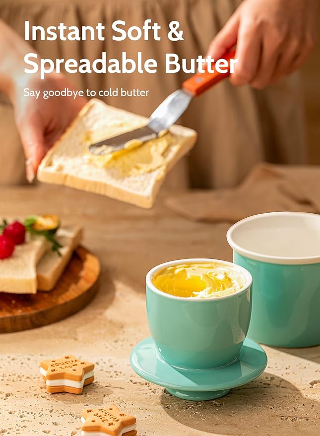 Sweese French Butter Dish with Lid - Butter Crock for Counter with Water Line for Spreadable Butter - No More Hard Butter - Turquoise - Image 4