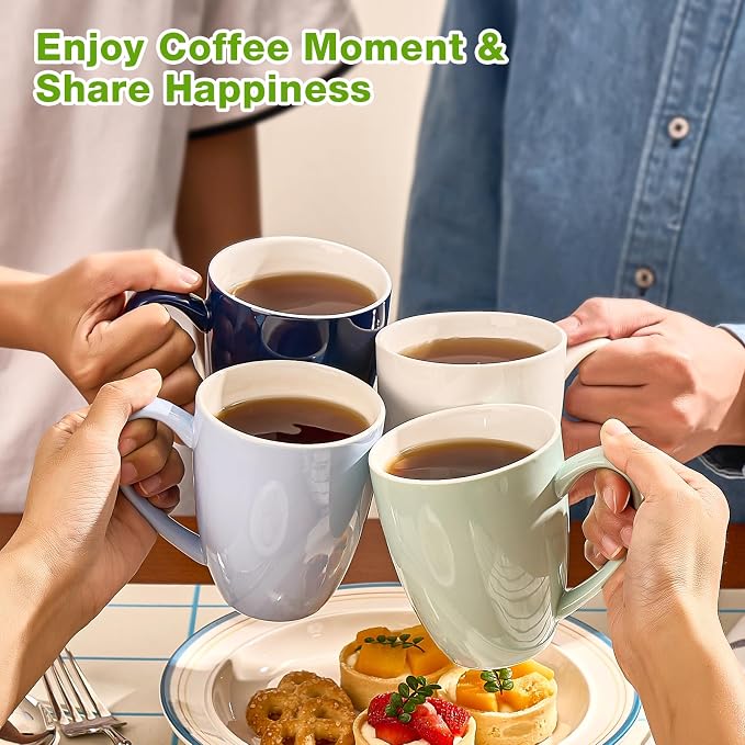 Porcelain Coffee Mugs Set of 6, 13 Ounce Coffee Cups with Handle, Ceramic Tea Mugs for Latte, Hot Tea, Cappuccino, Mocha, Cocoa, Blue Assorted Colors Mug Gift Set, Dishwasher and Microwave Safe - Image 5