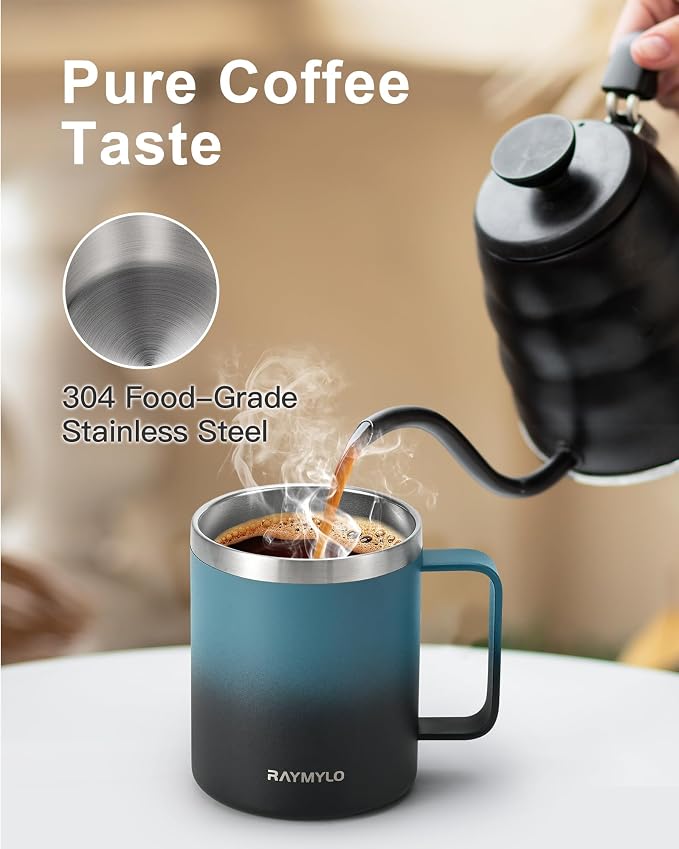 RAYMYLO Insulated Coffee Mug 12 oz, Spill-Proof & Detachable Slider Lid | Double Wall Stainless Steel with Thorough Clean Lid & Handle, Cold for 9 Hrs, Suitable for Camp Home Office - Image 5
